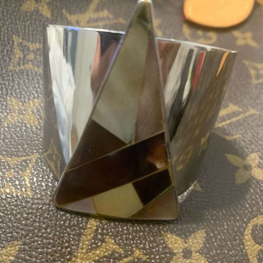 Unique Silvertone Cuff Triangle Lavender, Brown &… - image 2